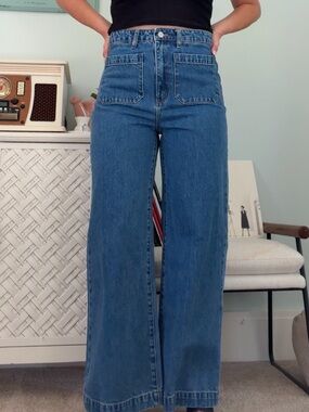 ROLLA'S High-Rise Wide Leg Jeans in Blue Denim